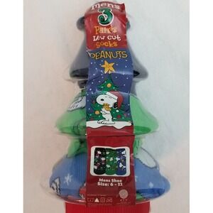 Peanuts Snoopy Socks Low Cut Christmas Tree Gift 🌲 Three Pairs Mens Size 6-12